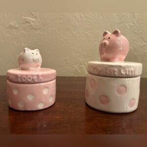 Elegant Baby Ceramic Elephant Tooth and Curl Set Pink. New in box.